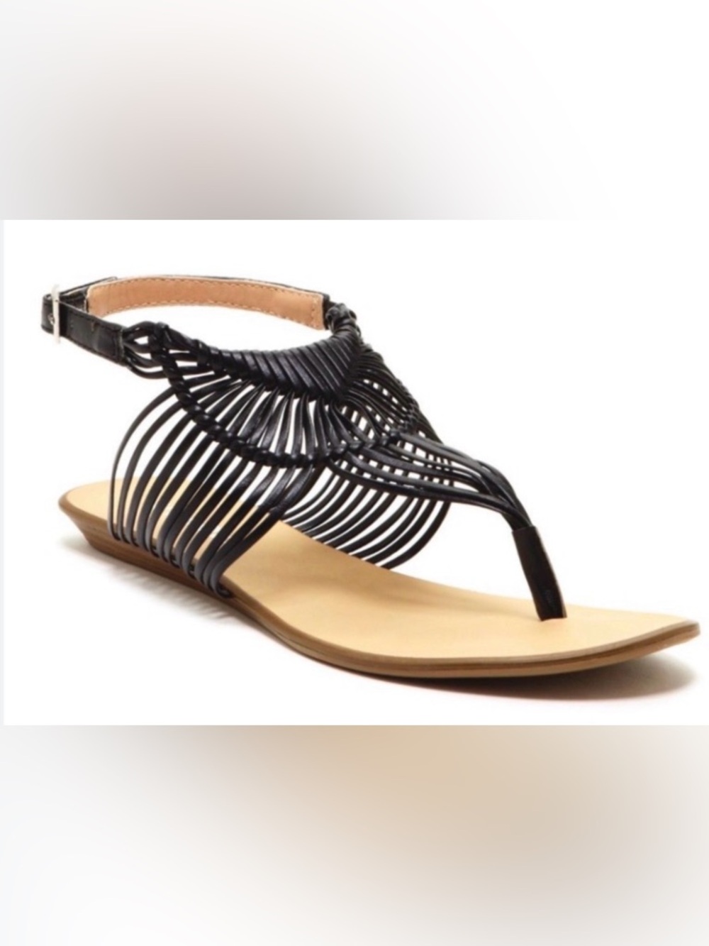 NIB [Report Signature] Ariell Woven Strappy Thong Flat Sandals Black Women’s 6